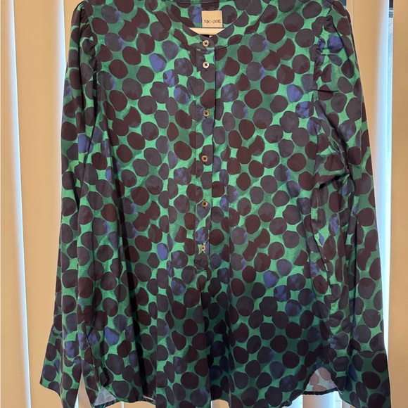 NIC+ZOE Teal and Navy Polka Dot Blouse - Picture 4 of 7